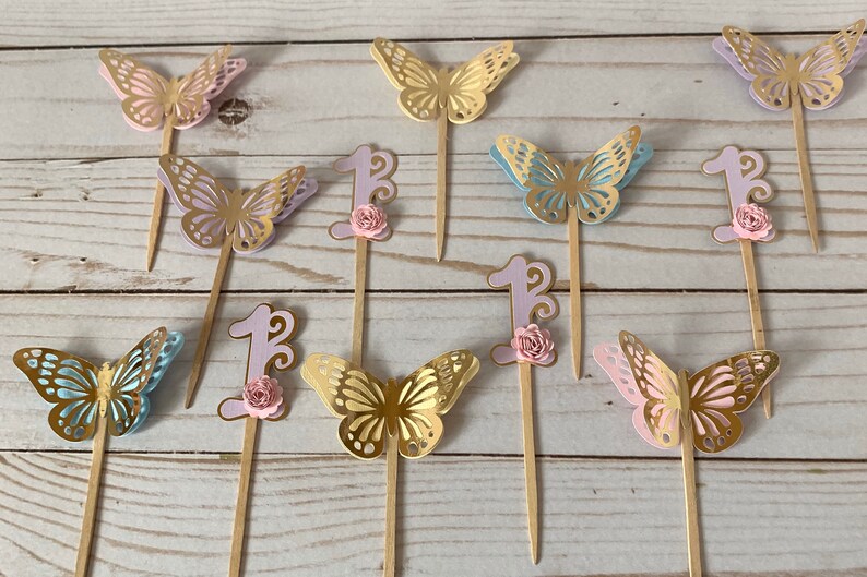 Butterfly Cupcake Toppers Butterfly First Birthday Garden Etsy