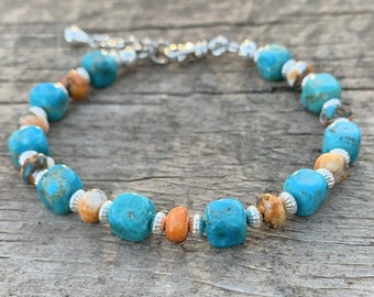 Kingman Turquoise Bracelet: Spiny Oyster & Sterling Silver, Southwestern Style