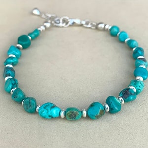 Turquoise Nugget Bracelet, Sterling Silver and Small Turquoise Nugget, Adjustable Bracelet