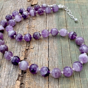 Banded Amethyst Necklace: Sterling Silver, Botswana Agate Beads
