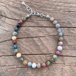 Ocean Jasper Bracelet: Sterling Silver Adjustable Gemstone Bead Bracelet