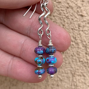 Kingman Turquoise Sterling Silver Earrings: Mojave Purple Rondelle Beads