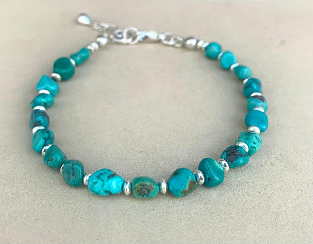 Turquoise Nugget Bracelet, Sterling Silver and Small Turquoise Nugget ...