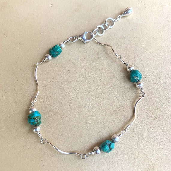 Turquoise Nugget Bracelet Sterling Silver Bracelet - Etsy