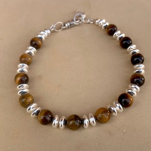 Men’s Tiger Eye Bracelet, Sterling Silver Bracelet, Gemstone Bracelet, Gift for Him