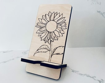 Wooden Cell Phone Holder, iPhone Stand, Personalized Name, Customized, Laser Cut, Gift Basket Stuffer, Phone Dock, Smart Phone Accessories