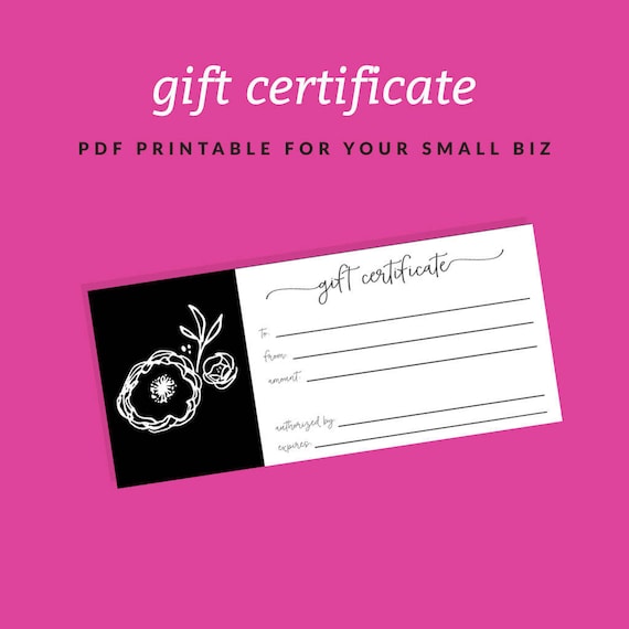printable gift certificate for your small business gift etsy gift certificate for small business