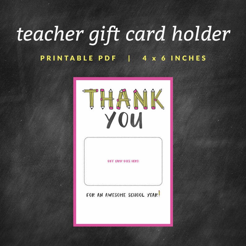 Teacher Gift Card Holder Printable Thank You Gift Card Etsy