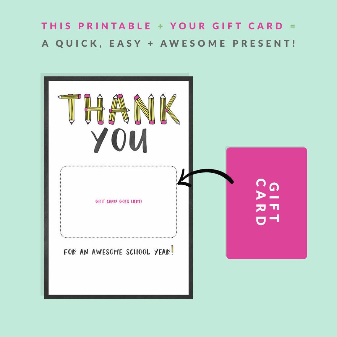 Teacher Gift Card Holder Printable Thank You Gift Card | Etsy
