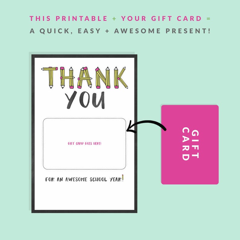 Teacher Gift Card Holder Printable Thank You Gift Card Etsy