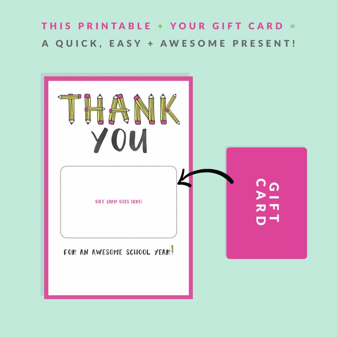 Teacher Gift Card Holder Printable Thank You Gift Card Etsy