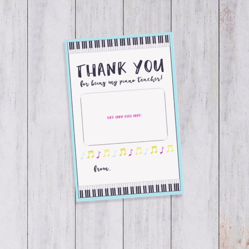 Piano Teacher Gift Card Holder Printable Thank You Image 0