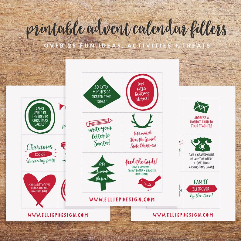 Printable Advent Calendar Fillers and Inserts Advent Etsy
