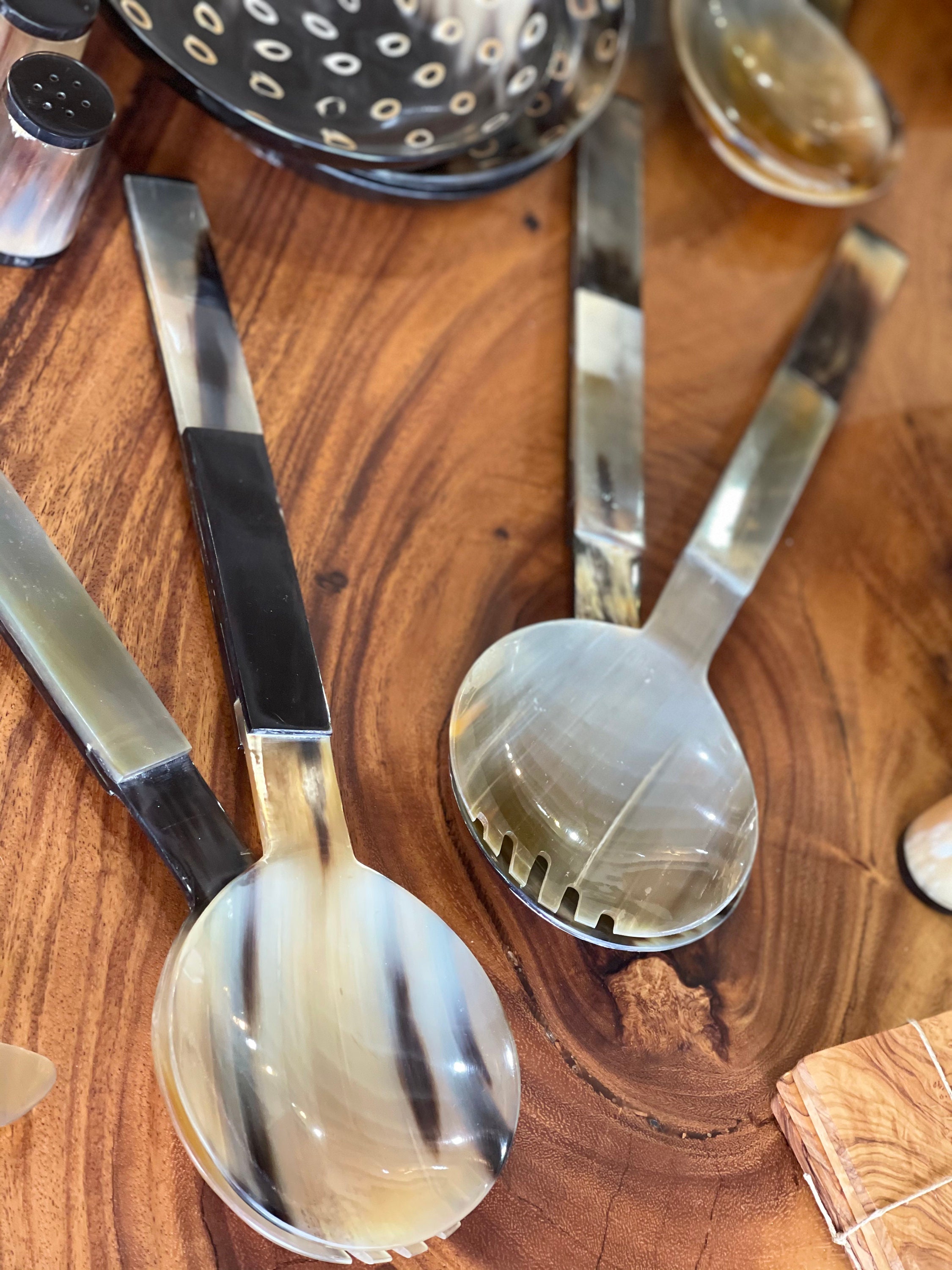 Buffalo Horn Salad Utensils Serving Kit Etsy