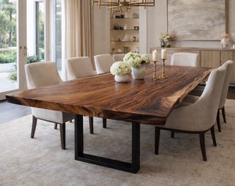 Custom 8' Live-Edge Acacia Table with Crystal Clear Resin Accents