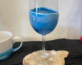 Stengel Beachy Blue Resin Wave Weingläser