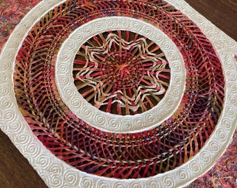 Amate Bark Wall Art 47x15.5, Multicolored Red Gold Medallion, Handwoven Mexican Rectangle Tapestry