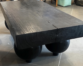 Custom Black/Ebonized solid Wood Coffee Table on Round Legs