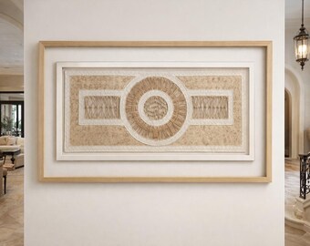 Amate Bark Wall Art 47x15.5, Tan and Cream Center Medallion, Handwoven Mexican Rectangle Tapestry