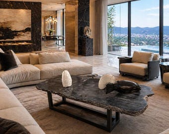 Petrified Coffee table in Black and White with Natural Edges