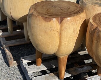 18 Wooden Hand Carved Modern Stool Solid Wood Rustic Handmade Home ...