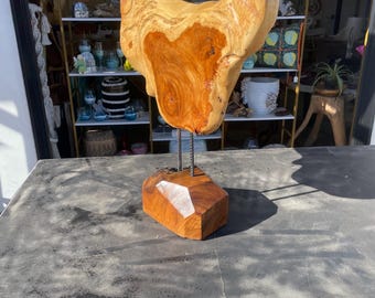 Hand Carved Abstravt Acacia Sculpture on base
