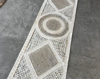 Amate Bark Wall Art 47x15, White Medallion, Handwoven Mexican Rectangle Tapestry