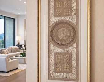 Amate Bark Wall Art Large Rectangle 47x15.5, Natural Cream and Brown Otomi Handwoven Tapestry