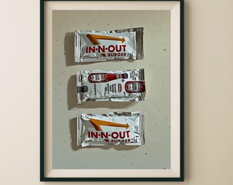 Vintage-Style Memorabilia - Retro In-N-Out Burger Collectible Ketchup Sauce Packets - Fast Food Fan Art Gift