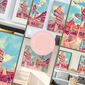 Original Poly Art of Cars Land in Radiator Spring- Cozy Cone, Flo&#39;s V8 Cafe, Lightning McQueen Wall art - Southern California