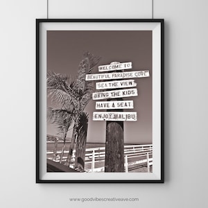 Malibu Paradise Cove Vintage-Inspired Art Print | Coastal Beach Wall Decor | Rustic California Sign Photography | Ocean Vibes Home Decor