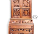 SOLD SOLD SOLD Antique, Spanish style, carved wood secretary desk with bookshelf