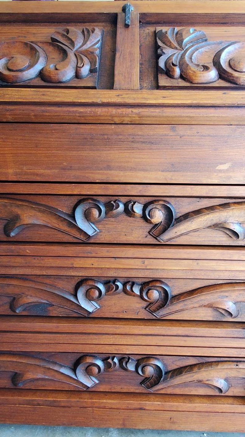 Spanish style carved wood secretary desk with bookshelf SOLD SOLD SOLD Antique