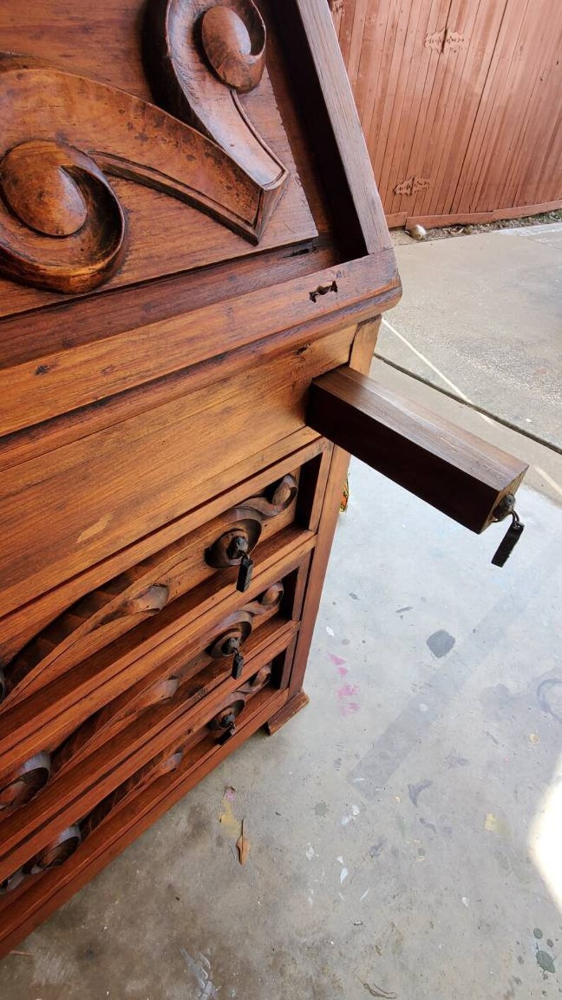 Spanish style carved wood secretary desk with bookshelf SOLD SOLD SOLD Antique