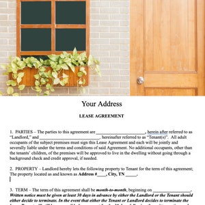 MONTH to MONTH Tennessee Residential Lease Agreement, Editable Rental Agreement, Printable, Rental Forms, Landlord Forms, Rental Contract