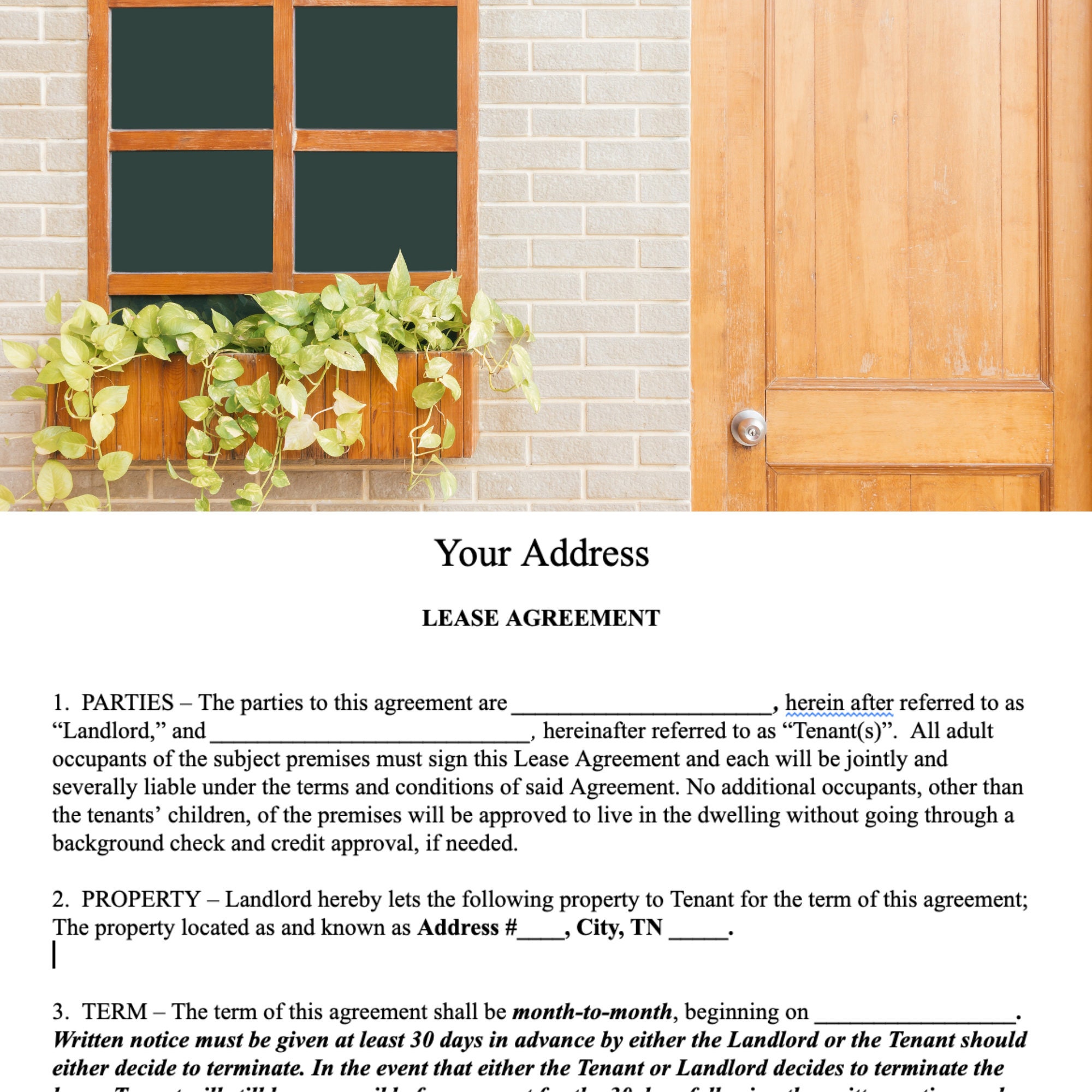 MONTH to MONTH Tennessee Residential Lease Agreement Editable - Etsy