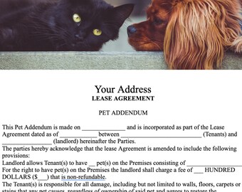 Addendum per animali domestici per contratto di locazione residenziale, Addendum per animali modificabile stampabile, modulo per animali a noleggio senza stress, moduli per il proprietario contratto per animali a noleggio