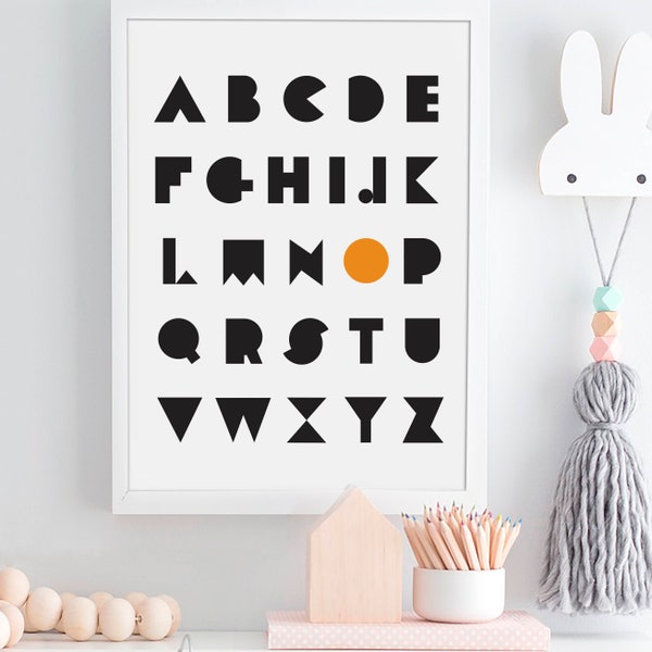 Customizable Alphabet Print, Initial Letters Print, Monochrome Nursery Art, Scandi Wall Decor, Personalised Letters Art