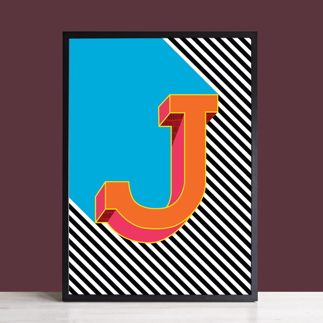 Letter J Print Colourful Letter Print Initial J Wall Art Etsy