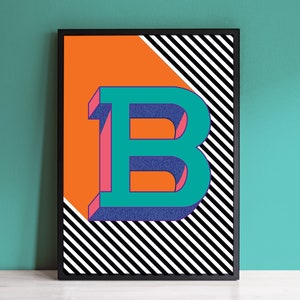 Impresión de letra B / Impresión de arte de letra inicial en negrita colorida / Impresión de letras del alfabeto / A4 A3 A2 A1 Impresión de arte / Enmarcado / Sin marco / Verde azulado