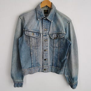 Jaqueta Lee Distressed Vintage anos 90 Jaqueta Jeans Lee Denim Fabricada nos EUA Tamanho M