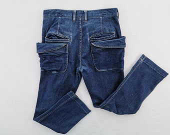 Rage Blue Jeans Afligido Rage Blue Denim Vintage Rage Blue Denim Jeans Pantalones Tamaño 31/32x26.5