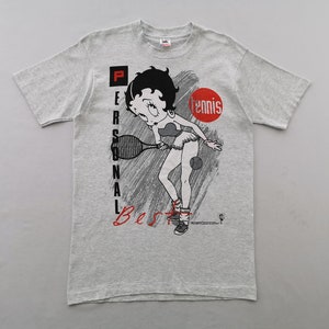 Betty Boop Shirt Vintage 90s Betty Boop Made In USA Tennis Over Print Tee T Shirt Size M