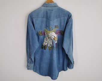 Wrangler Shirt Distressed Vintage Wrangler Made In Japan Denim Shirt Size L