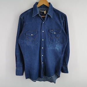 Wrangler Shirt Distressed Vintage Wrangler Made In USA Denim Shirt Size XL