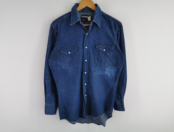 Wrangler Shirt Distressed Vintage Wrangler Made in USA Denim Shirt 