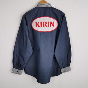 Kirin Shirt Vintage 90's Kirin Big Logo Denim Button Shirt Size XL