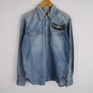 Levis Distressed Shirt Vintage Levis Hog Patches Jeans Button Shirt Size M