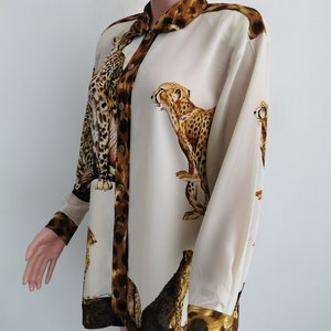 Vintage Animal Blouse Vintage 90s Animal Print Women Blouse Shirt Made In Japan Size L