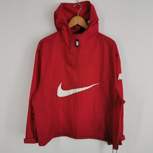 Nike Jacket Vintage 90s Nike Big Swoosh Pullover Hoodie Windbreaker Nylon Jacket Size L
